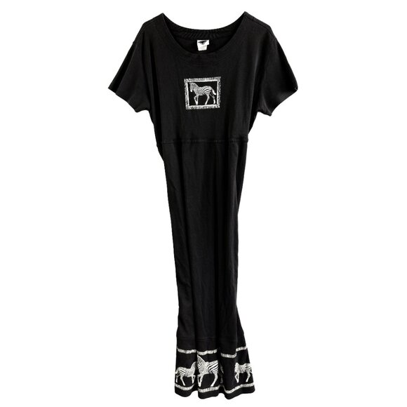 Vintage California Concepts Zebra Graphic Black Midi T-Shirt Dress No SZ Tag M/L - Picture 4 of 10